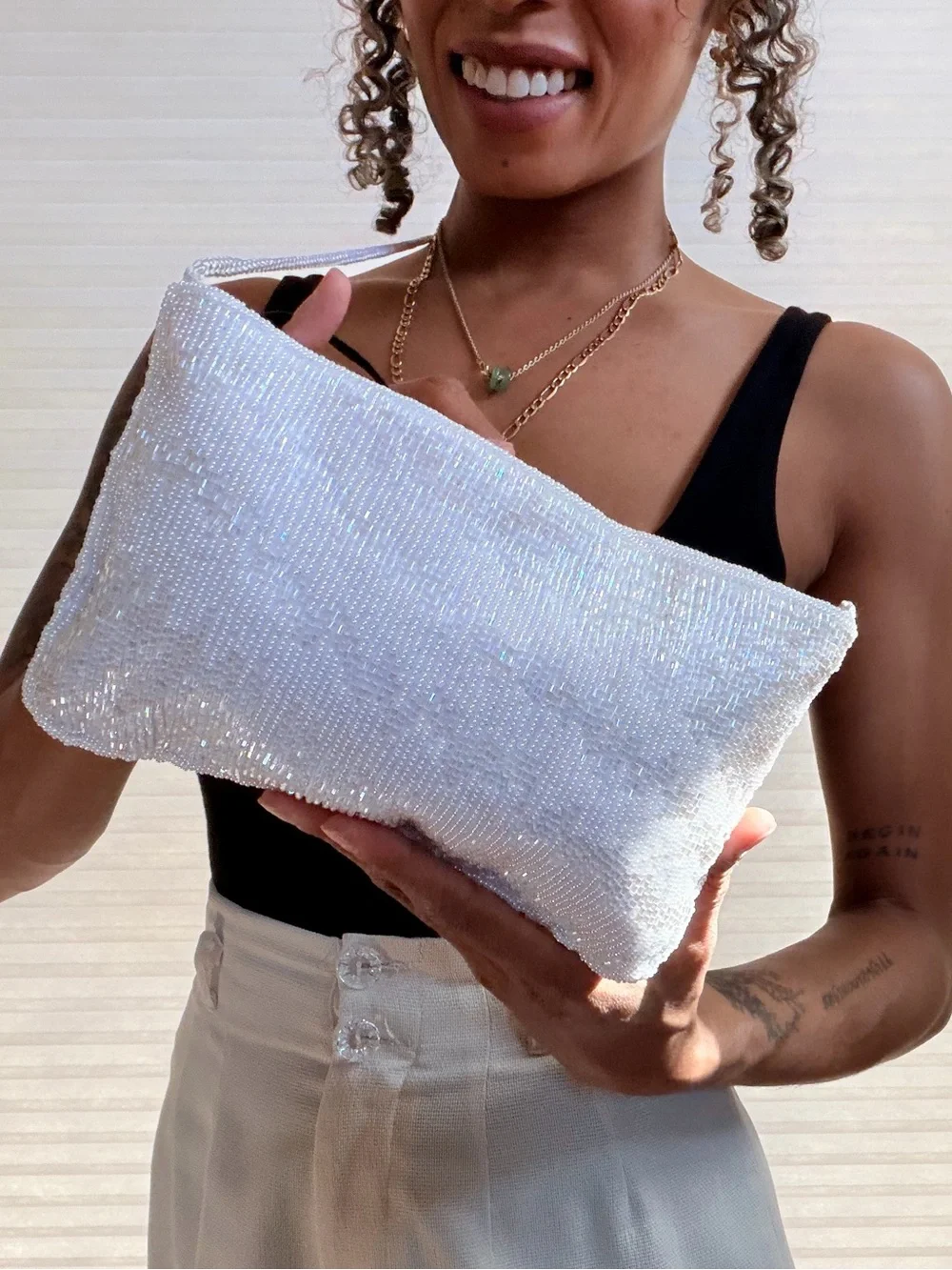 Carla Marchi Hand-Beaded White Evening Bag